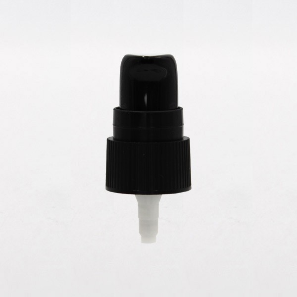 Pompe crème noire DIN18 avec capuchon transparent